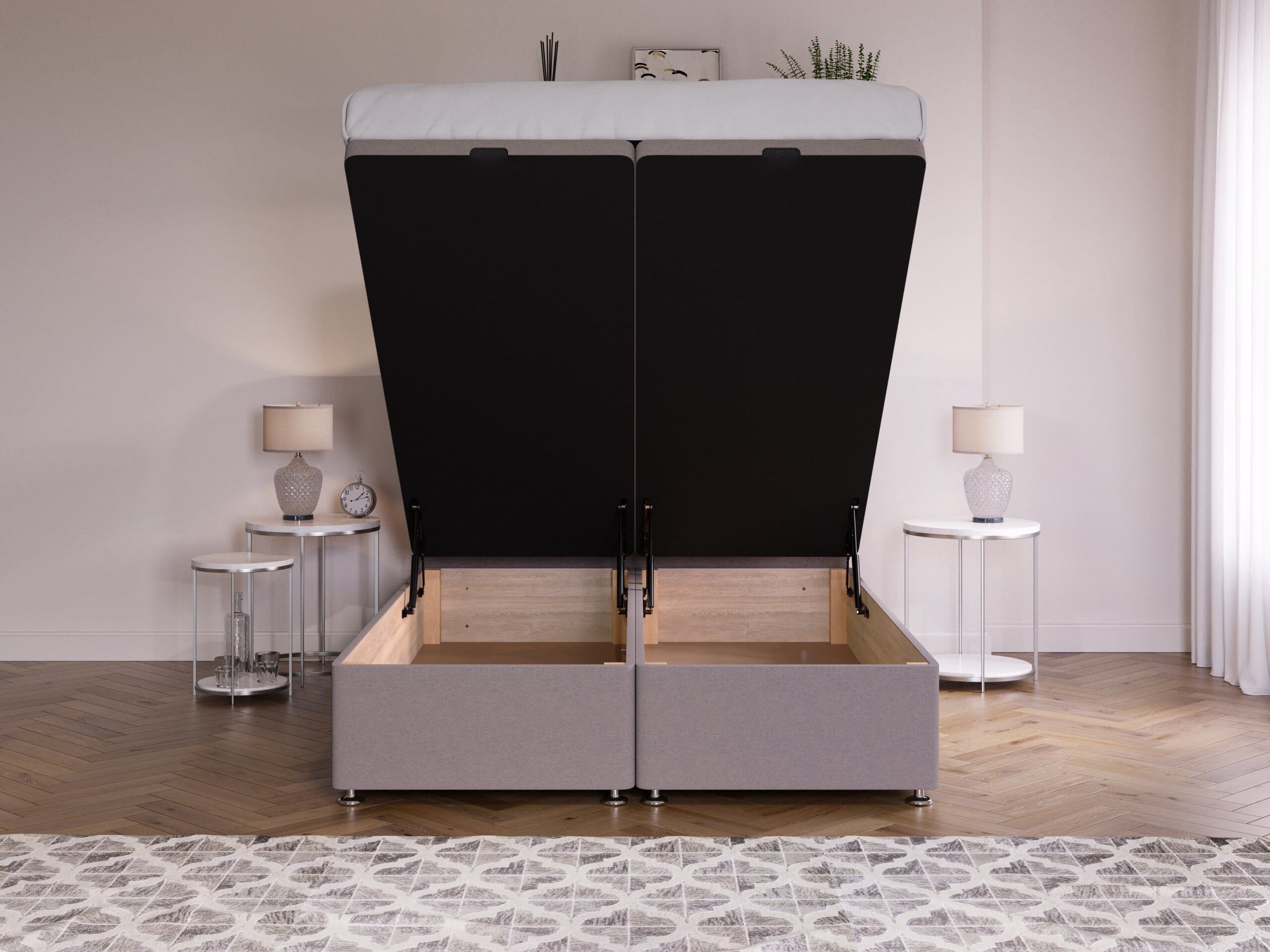 Divan bed with ottoman lift, opened up from the bottom.