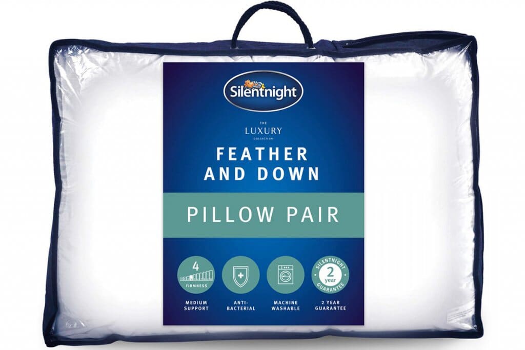 A pair of Silentnight Feather and Down Pillows in packaging