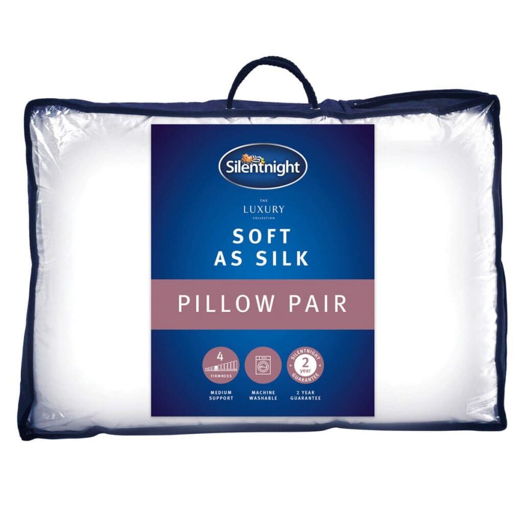Silentnight Soft As Silk Pillow Twin Pack in packaging