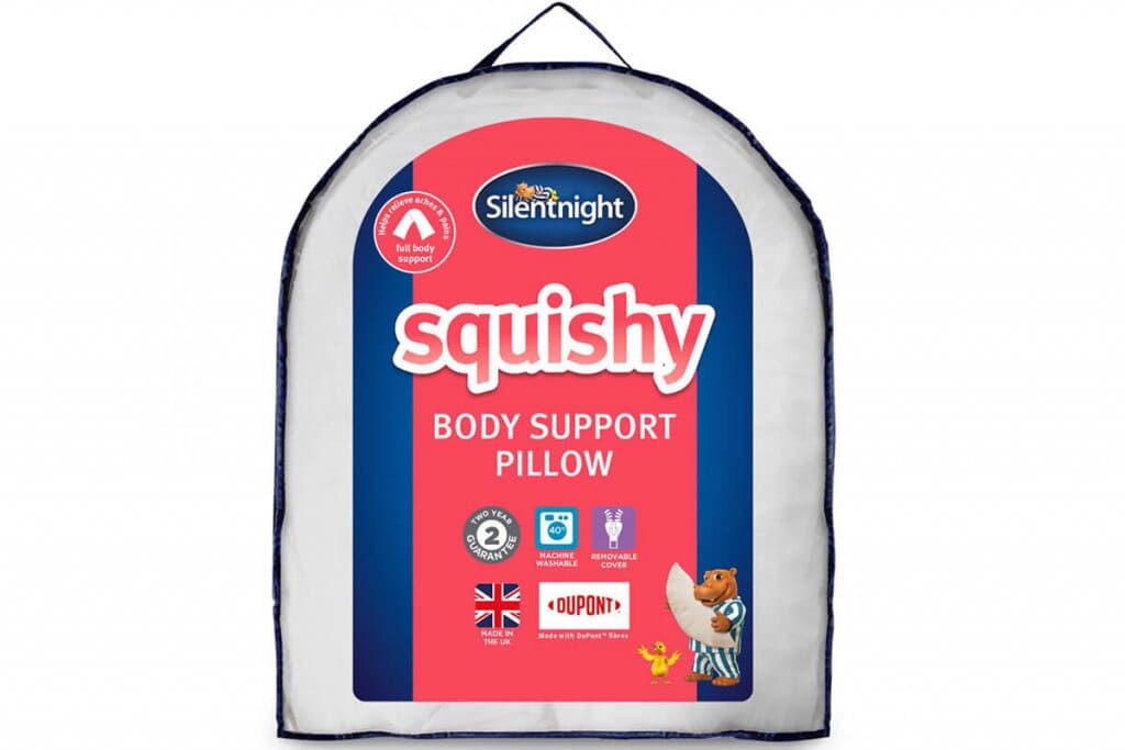 A Silentnight Squishy Body Support Pillow in packaging