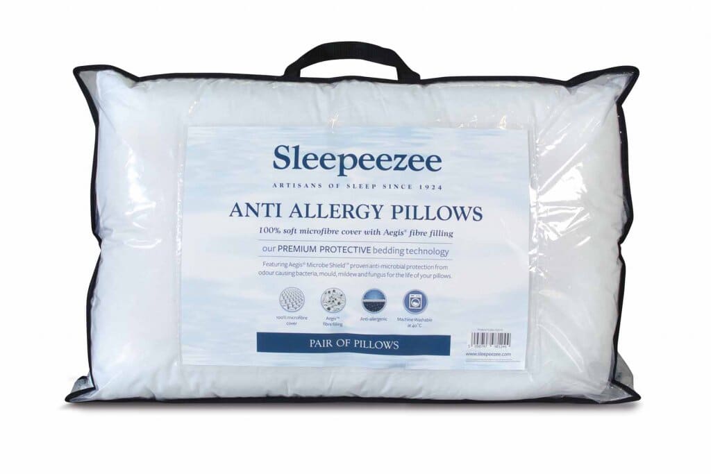 A pair of Sleepeezee Anti Allergy Pillows packaged