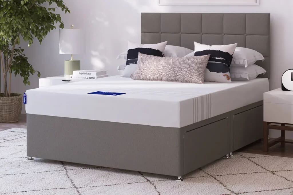 Image of the cooflex ortho mattress on a grey divan bed.