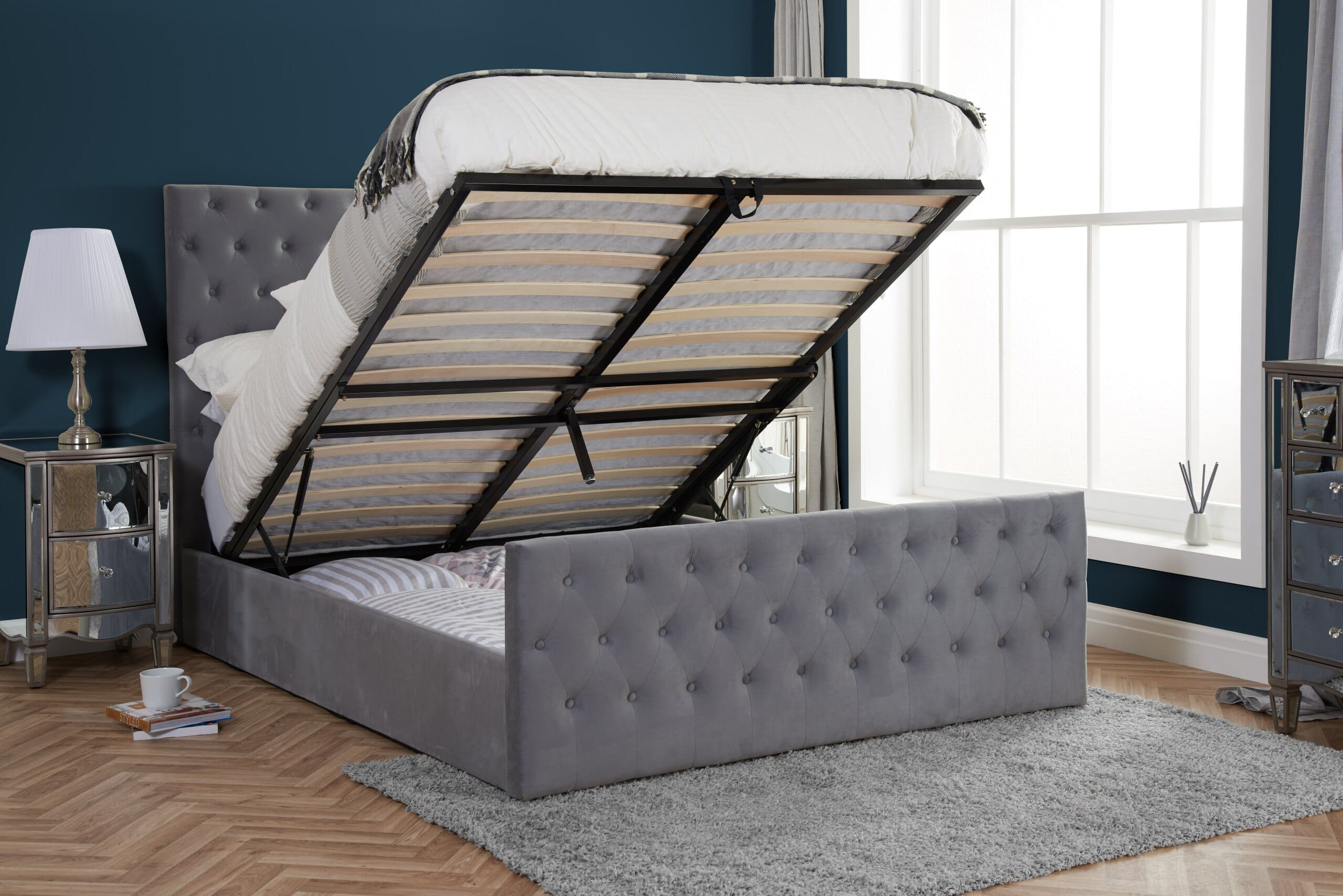 An image of an open end opening ottoman bed.