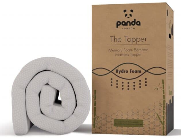 Image of the Panda topper rolled up next to its box.
