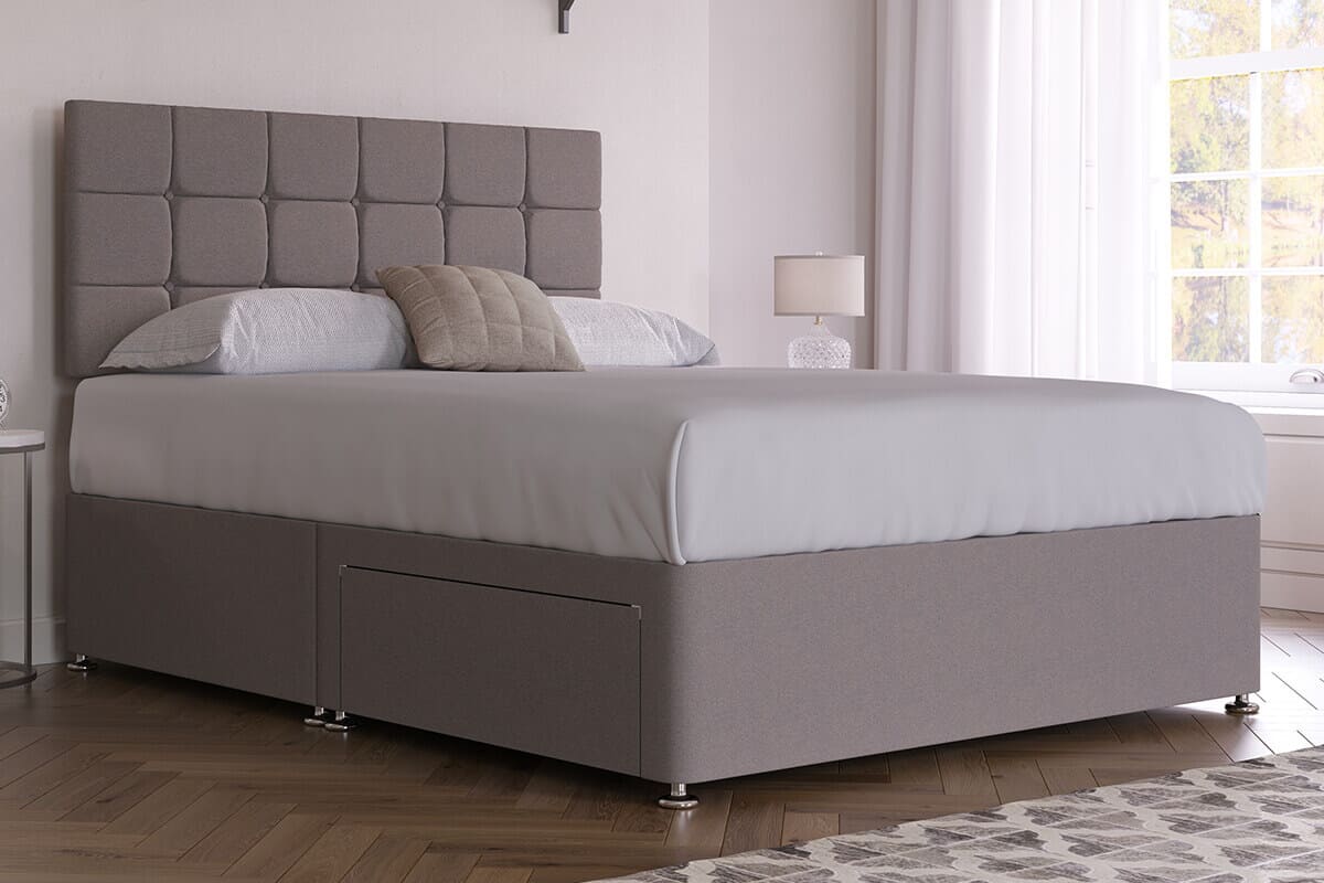 Lifestyle image of the premium divan bed with light bedding.