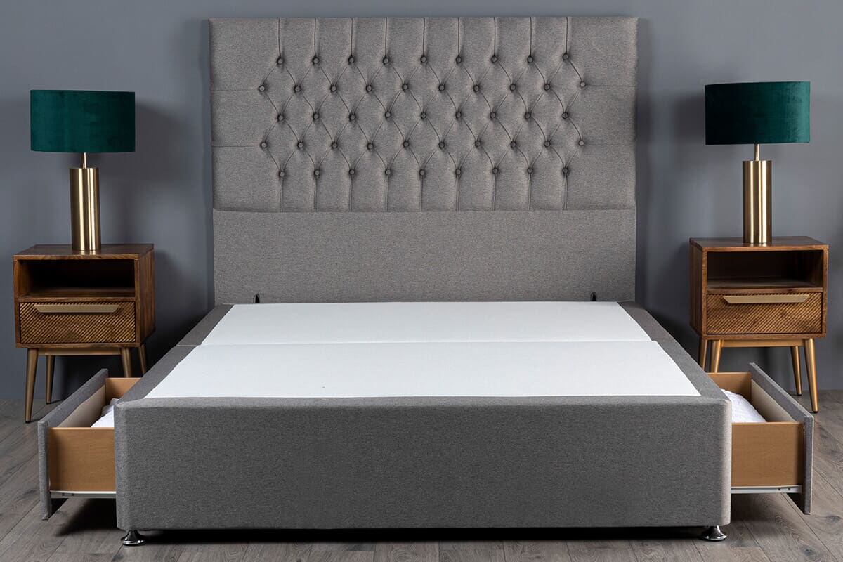 Image of the premium divan bed with headboard and extended drawers.