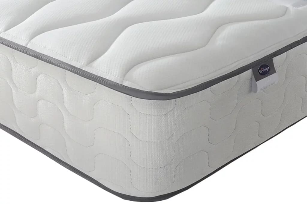 Close up of the corner of the silentnight 800 mirapocket mattress on a white background.