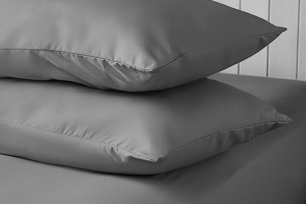 Close up of charcoal silentnight pillow cases.