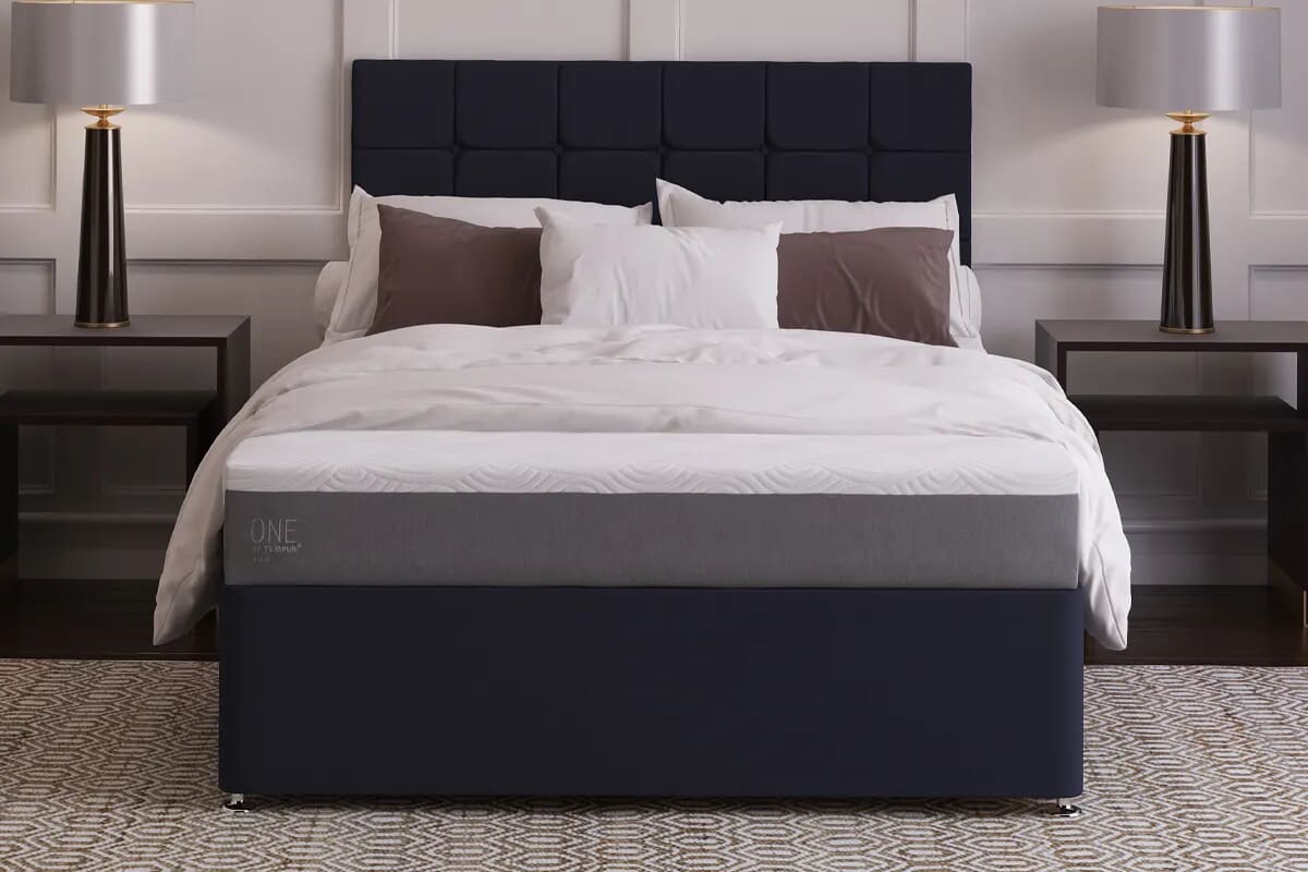 Image on tempur one firm mattress on dark divan base with headboard.