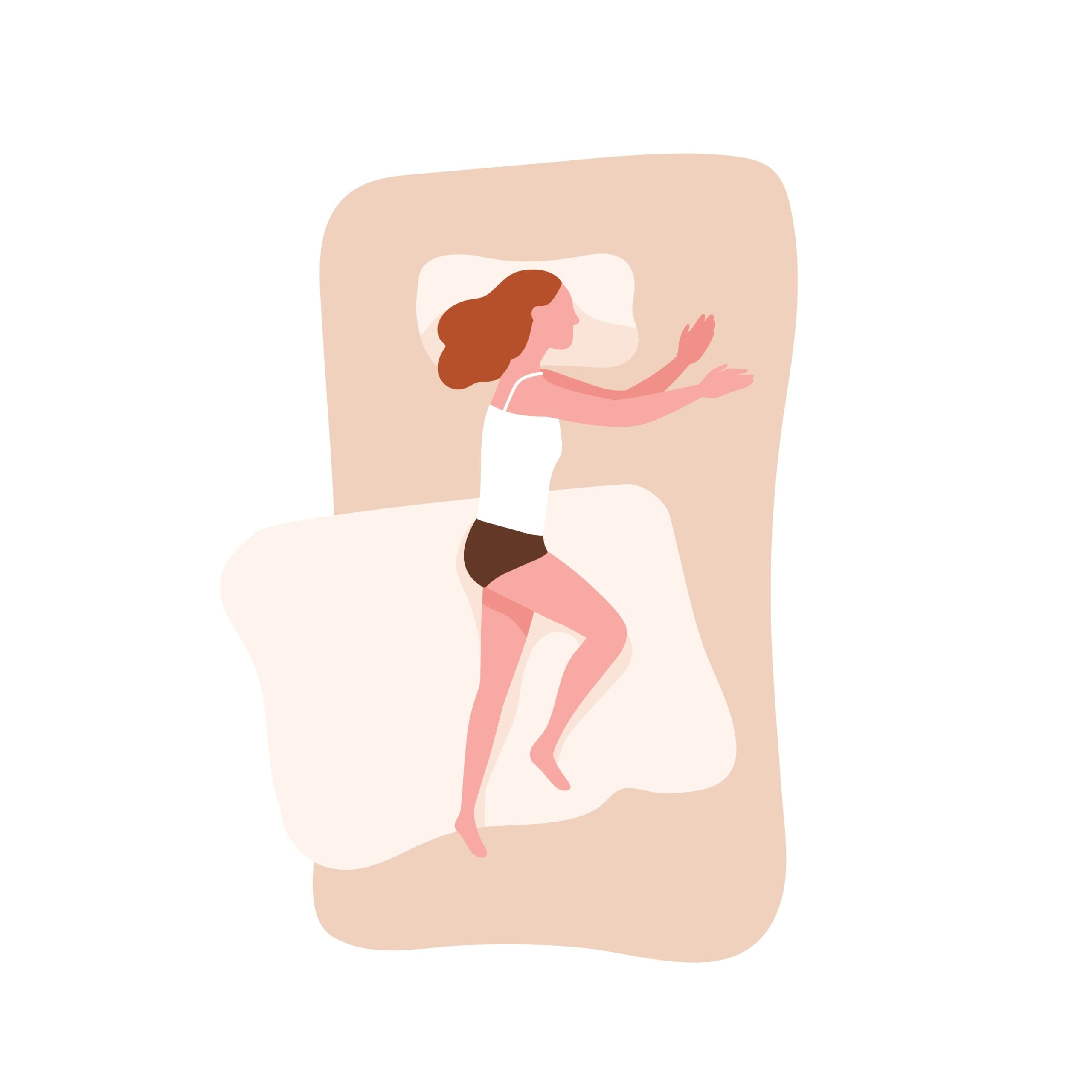 Cartoon image of a female sleeping in the yearner position.