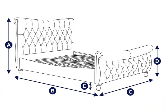 Diagram showing dimensions of the Copenhagen Warm Stone Bed with labeled height, width, and depth
