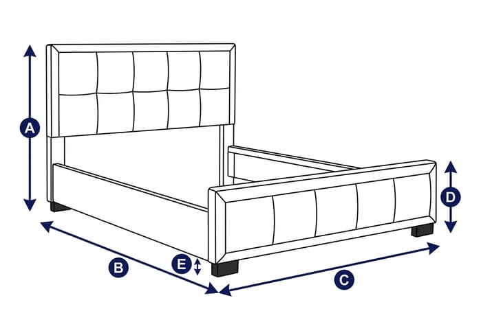 Diagram showing dimensions of the Hannover Black Crushed Velvet Fabric Bed with labeled height, width, and depth