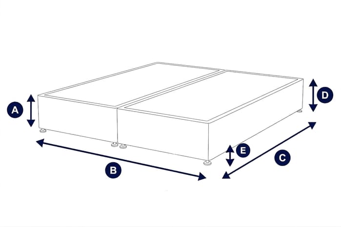 Diagram showing dimensions of the Silentnight 7 Zone Memory Foam Mattress + Premium Divan Bed with labeled height, width, and depth
