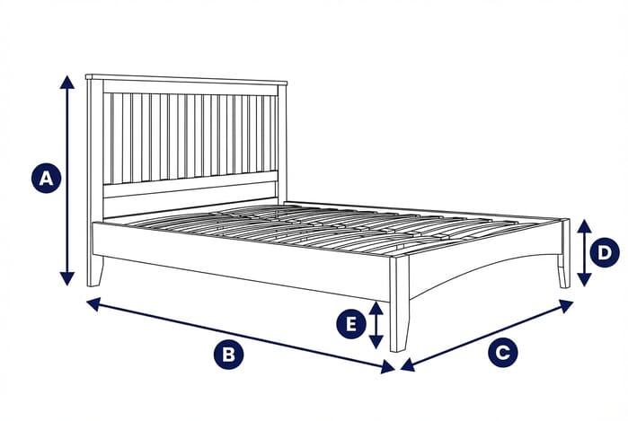 Diagram showing dimensions of the Croxley Rattan Bed with labeled height, width, and depth