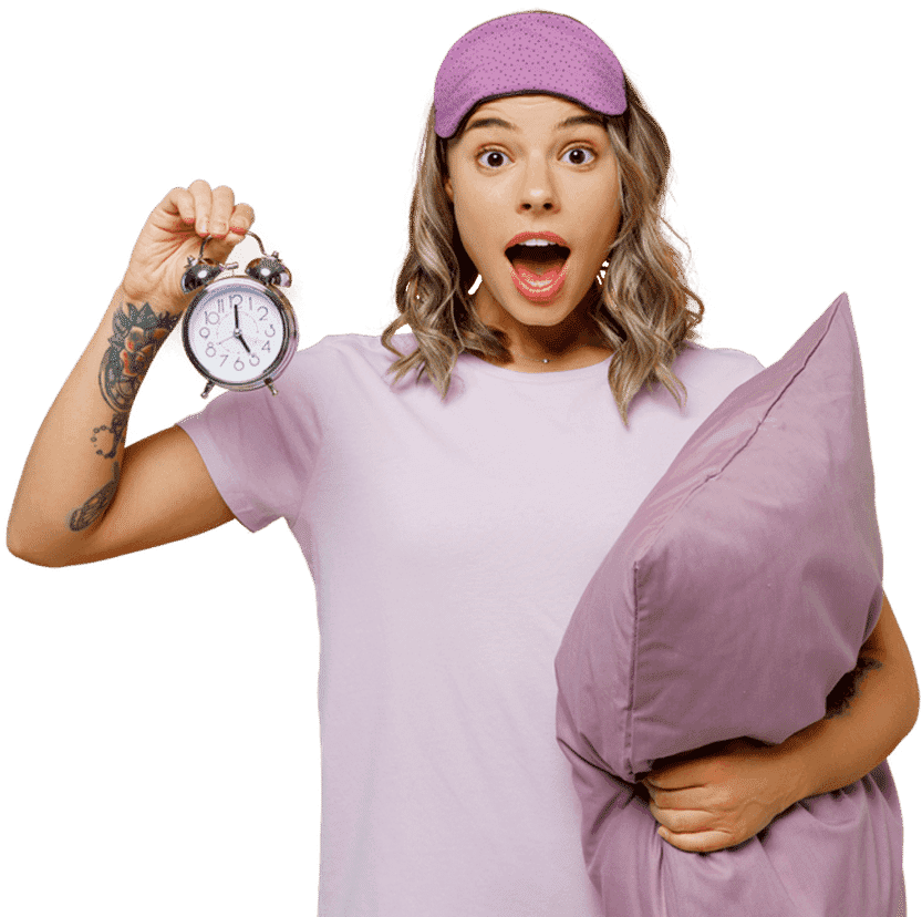 Lady with clock in pajamas