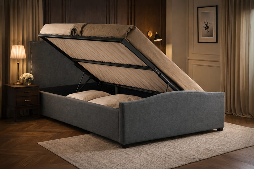 An image for Brunswick Grey Ottoman Bed Frame