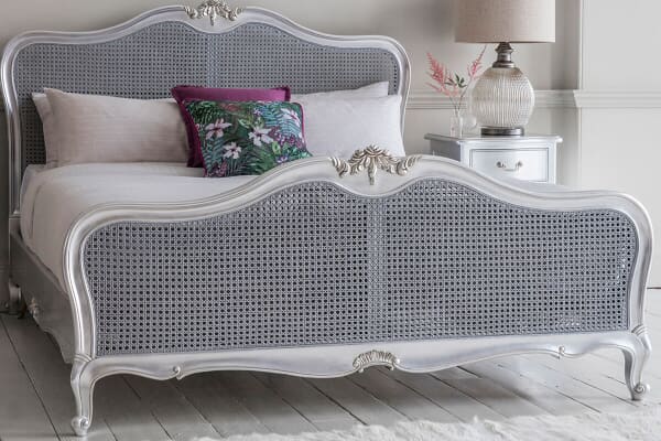 An image for Frank Hudson Living Chic Silver with Cane Detailing Bed Frame