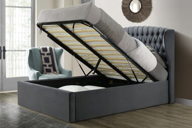 An image for Bedmaster Warwick Grey Velvet Ottoman Bed