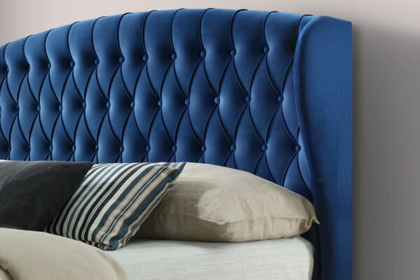 An image for Bedmaster Warwick Blue Velvet Ottoman Bed