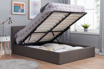 A product image for the Berlin Grey Fabric Ottoman Bed