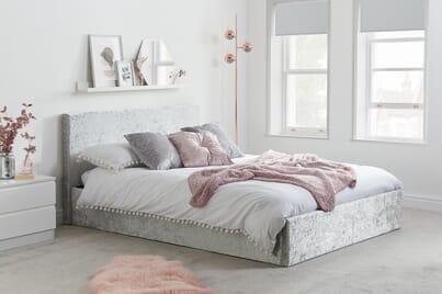 An image for Berlin Steel Crushed Velvet Ottoman Bed