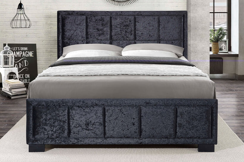 An image for Hannover Black Crushed Velvet Fabric Bed
