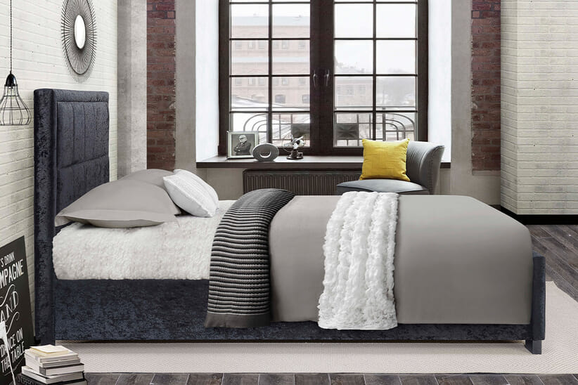 An image for Hannover Black Crushed Velvet Fabric Bed