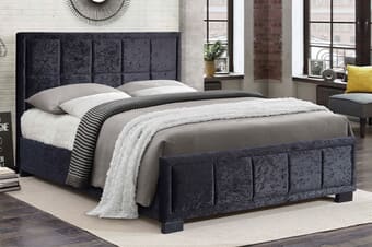 A product image for the Hannover Black Crushed Velvet Fabric Bed