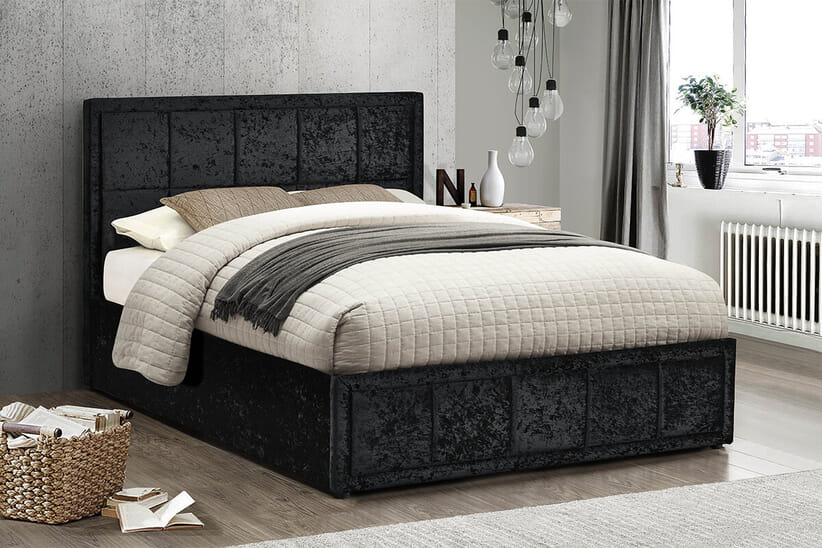 An image for Hannover Black Crushed Velvet Fabric Ottoman Bed