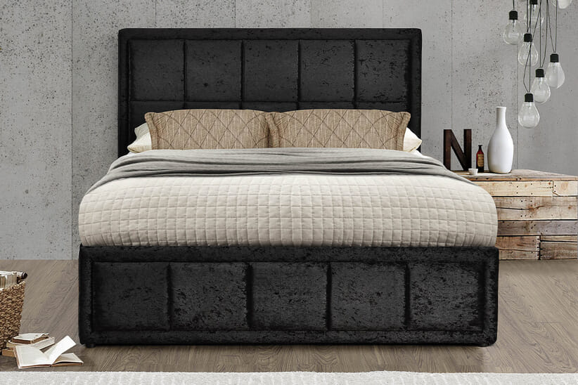 An image for Hannover Black Crushed Velvet Fabric Ottoman Bed