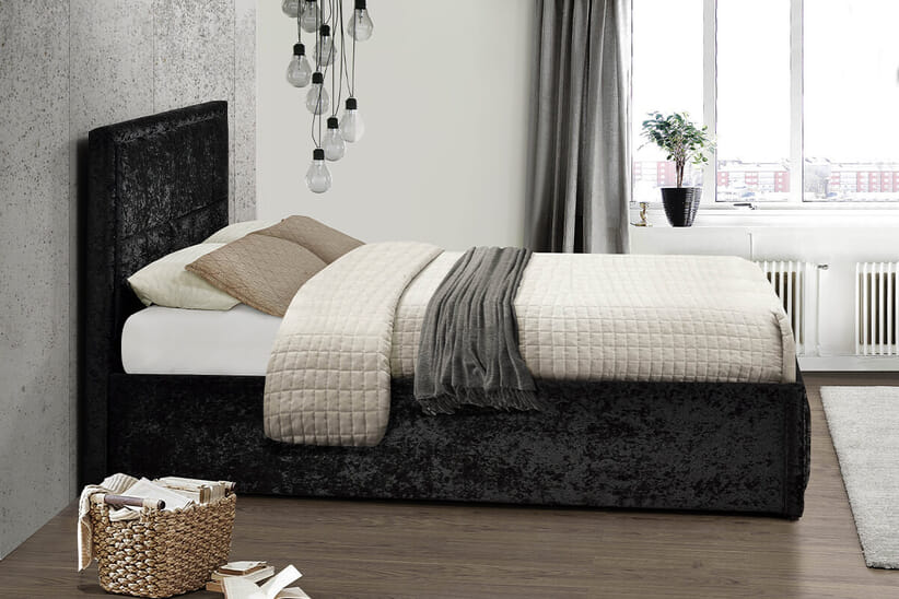 An image for Hannover Black Crushed Velvet Fabric Ottoman Bed