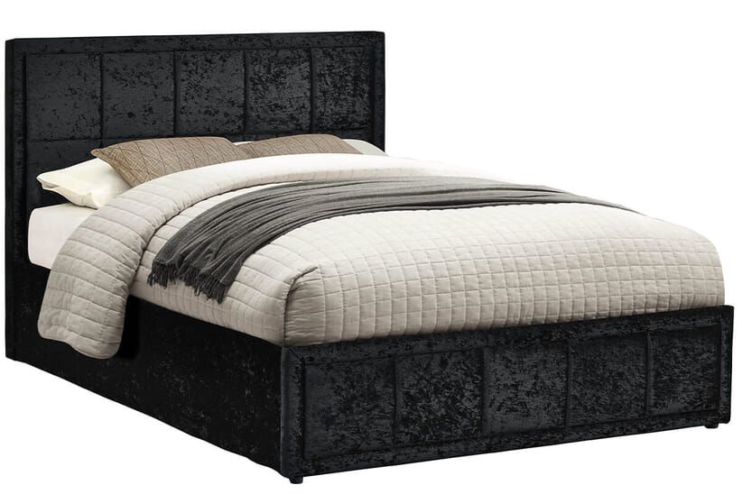 An image for Hannover Black Crushed Velvet Fabric Ottoman Bed