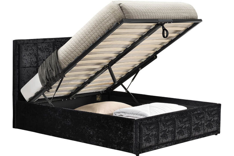 An image for Hannover Black Crushed Velvet Fabric Ottoman Bed