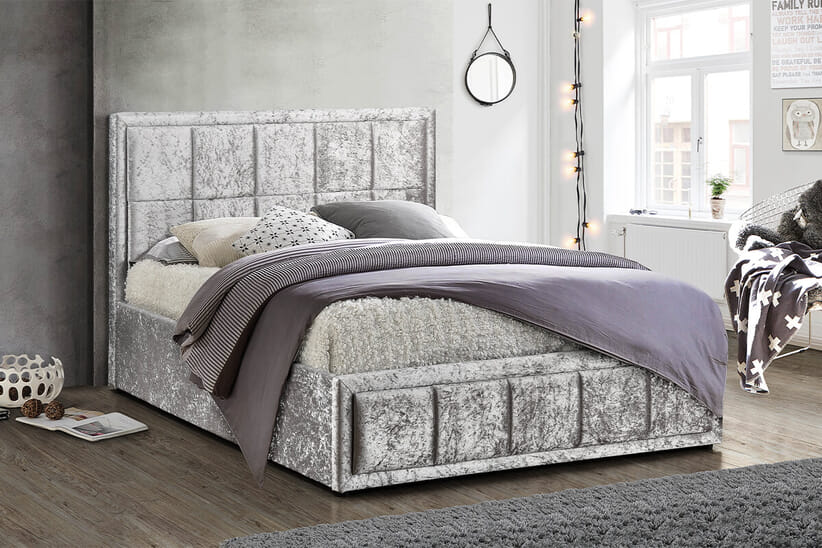 An image for Hannover Steel Crushed Velvet Fabric Ottoman Bed