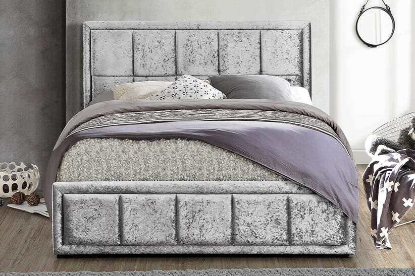 An image for Hannover Steel Crushed Velvet Fabric Ottoman Bed