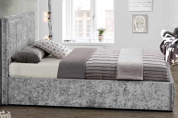 An image for Birlea Hannover Steel Crushed Velvet Fabric Ottoman Bed