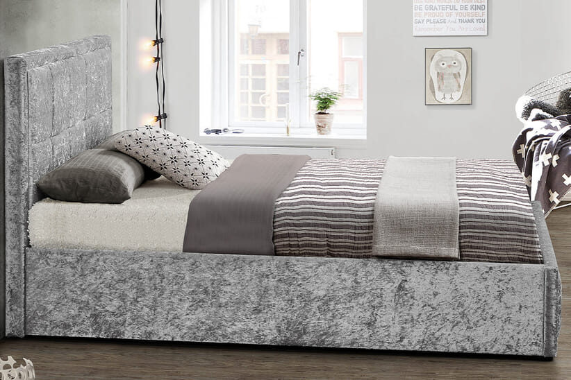 An image for Hannover Steel Crushed Velvet Fabric Ottoman Bed