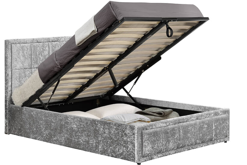 An image for Hannover Steel Crushed Velvet Fabric Ottoman Bed