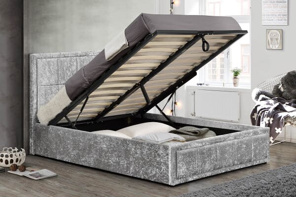 An image for Birlea Hannover Steel Crushed Velvet Fabric Ottoman Bed