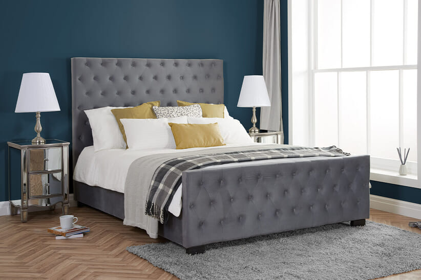 An image for Marquis Grey Velvet Fabric Bed