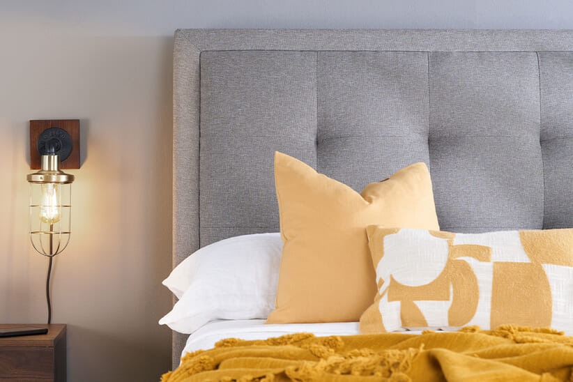 An image for Shelby Grey Fabric Bed