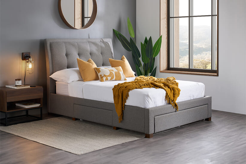 An image for Shelby Grey Fabric Bed