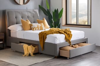 A product image for the Shelby Grey Fabric Bed
