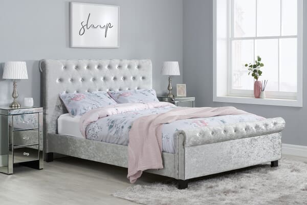 An image for Birlea Sienna Steel Crushed Velvet Fabric Bed