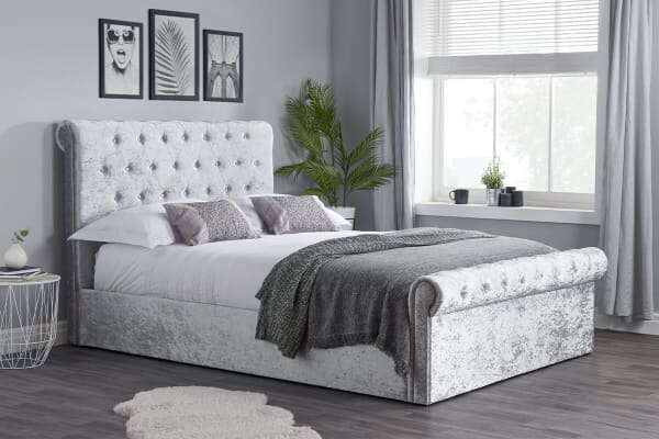 An image for Birlea Sienna Steel Crushed Velvet Side Ottoman Bed