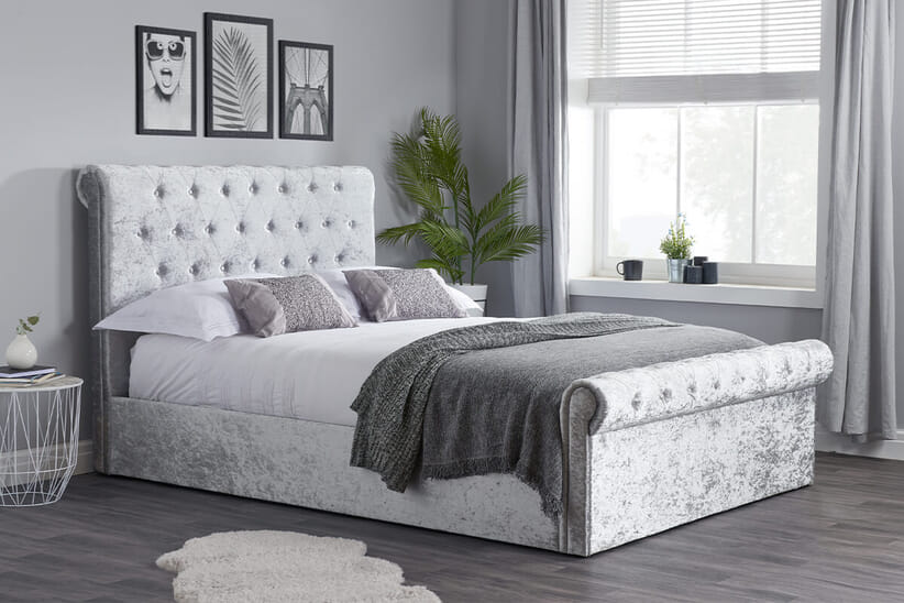 An image for Sienna Steel Crushed Velvet Side Ottoman Bed