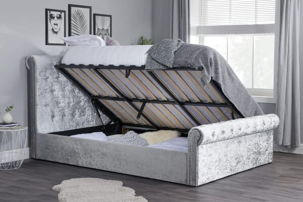 An image for Birlea Sienna Steel Crushed Velvet Side Ottoman Bed