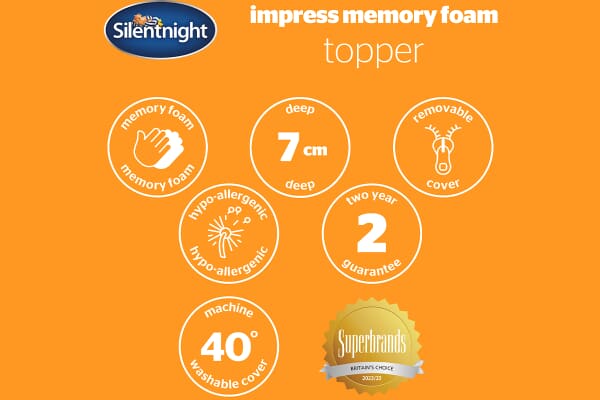 An image for Silentnight Impress Memory Foam Mattress Topper – 7cm