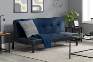 A product image for the Aurora Midnight Blue Velvet Sofa Bed