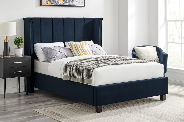 Product photograph of Catania Upholstered Bed Limelight Navy Blue King Size from Mattressnextday